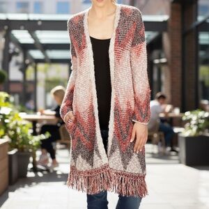 Lucky Brand Boho South Western Long fringe cardigan S